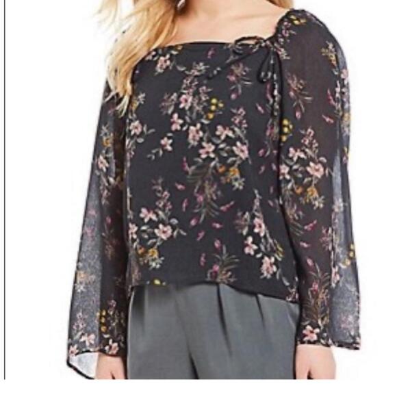 June & Hudson Green Floral Long Sleeve Flowy Square Neck Blouse- Size Small - Picture 4 of 8